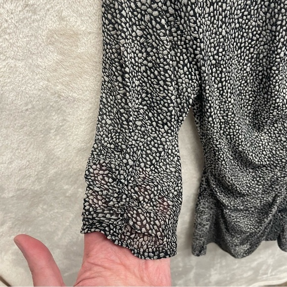 CAbi #241 Gathered Placket Sheer Blouse Womens medium ruched front animal print - Picture 4 of 9